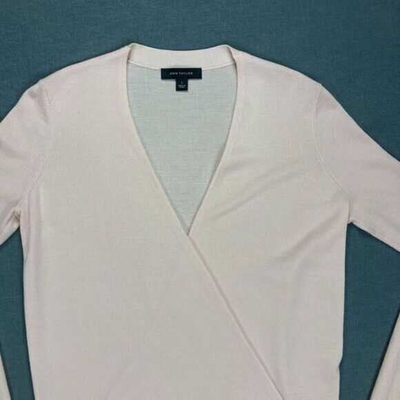 Ann Taylor Faux Wrap Wool Sweater Women S Stretch Knit Casual Minimalist Modest - Picture 2 of 16